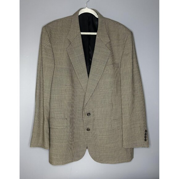 Oscar de la Renta Blazer Mens 48 Long Brown Houndstooth Wool Sport Coat Jacket - Picture 1 of 16